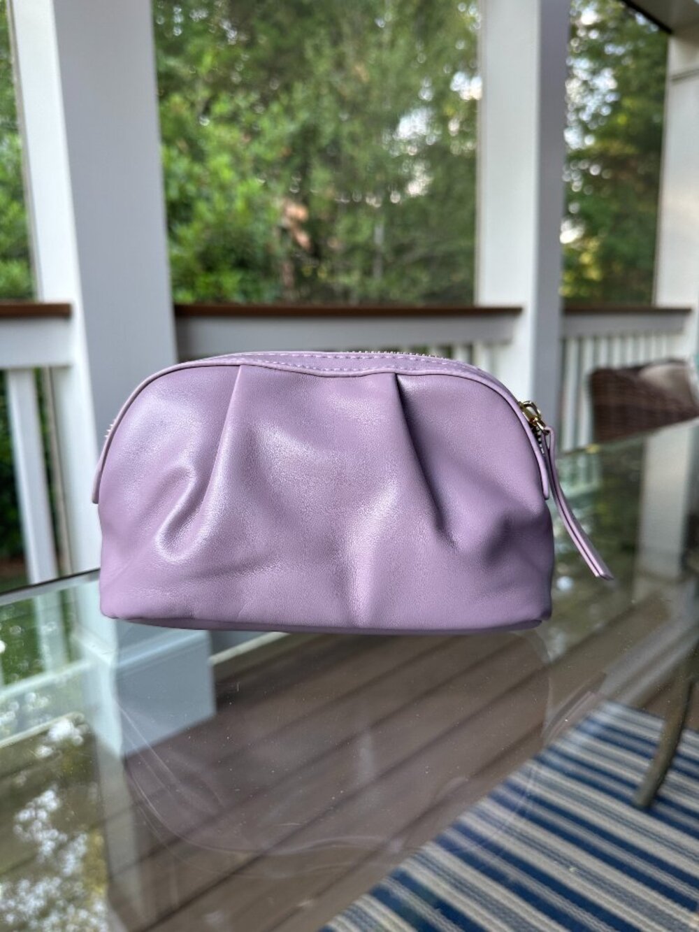 Neiman Marcus Clutch Cosmetic Bag Lilac Zip Closure Small NEW